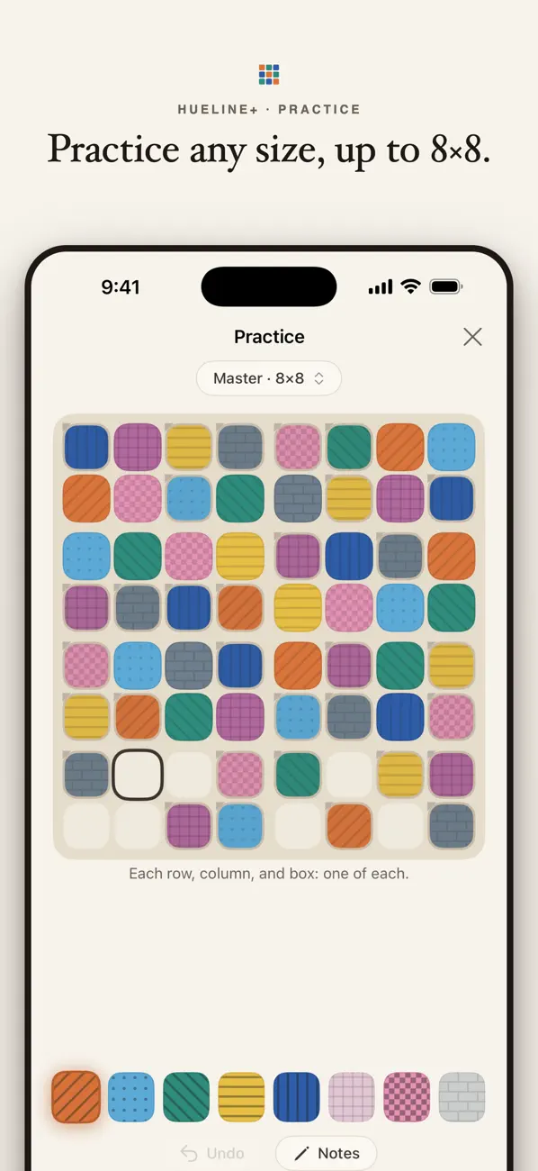 Colorblind friendly puzzle design: every Hueline color carries its own pattern