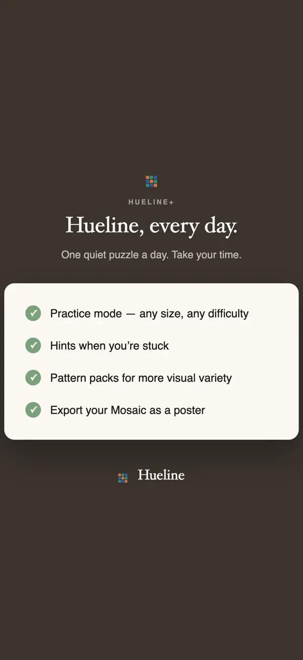 Hueline+ practice mode with bigger color sudoku boards up to 8x8